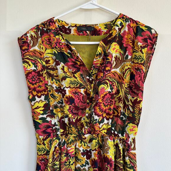 THML Womens Floral Print Button Front V-Neck Short Sleeve Flowy Dress Size M - Picture 2 of 12